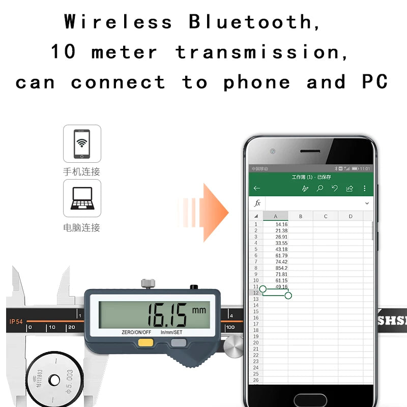 Built-in Bluetooth Digital Caliper for Wireless Transmission Electronic Caliper for Measuring Outer Diameter Inner Diameter 150m