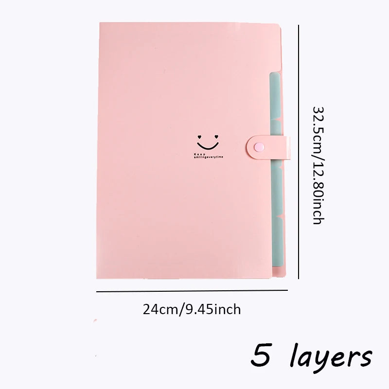 A4 Organ Folder 5 Layers Macaron Colors File Manager Storage Simple Folder for Student School and Office Stationery Supplies