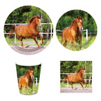 Horse Race Party Disposable Tableware Sets Plates Tablecloth Napkins Hanging Streamers Dinnerware For Birthday Party Decoration