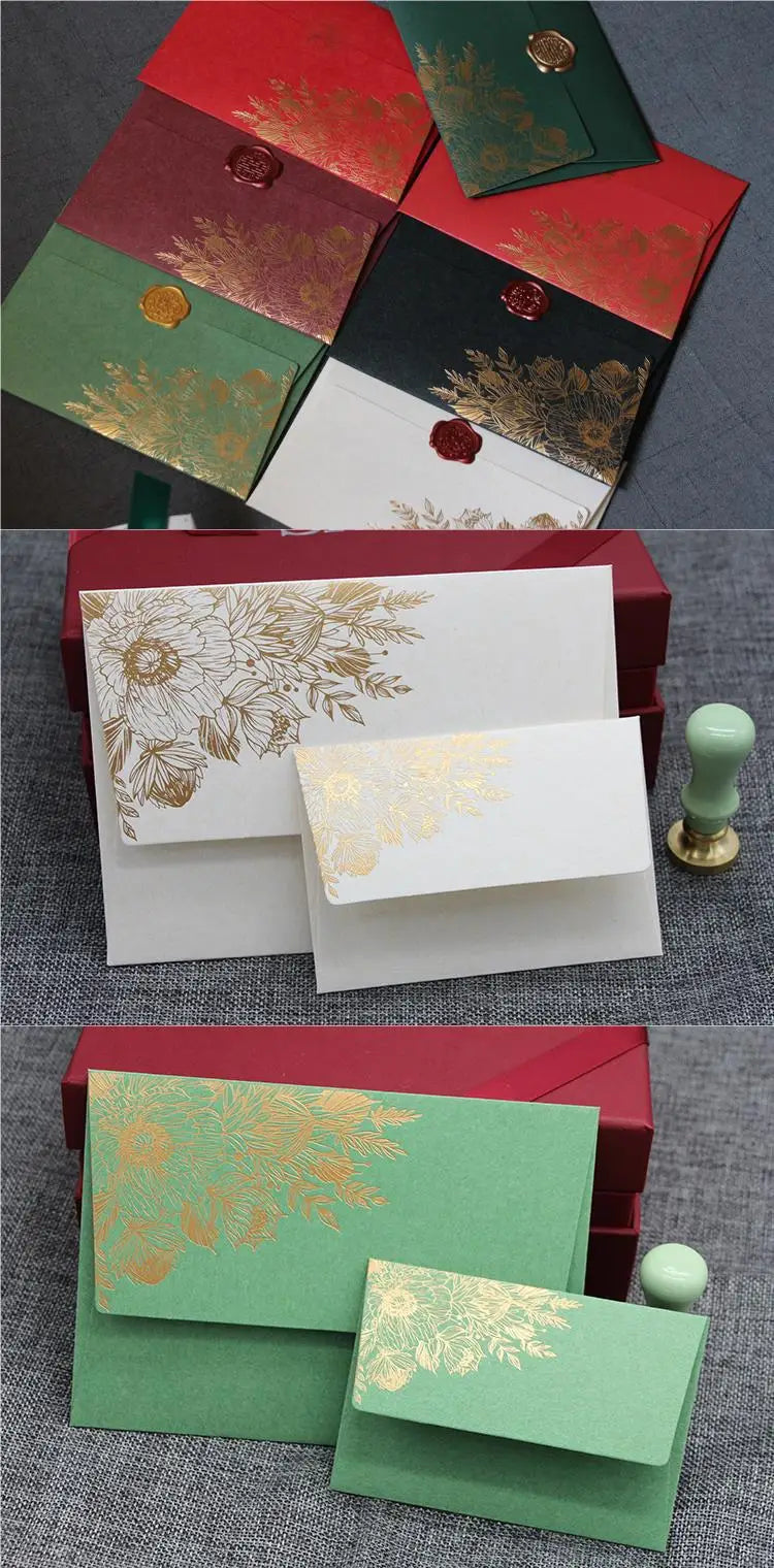 10pcs/special Paper Card Hot Stamping Invitation Letter Envelope, Pearl Paper Packaging Thick Envelope