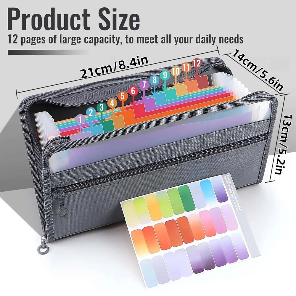 1 Pack A6 Expandable Document Organizer, 13-Pocket Zipper Accordion File Bag, for Cards, Bills, Receipts, Coupons and Cash
