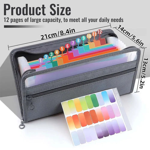 1 Pack A6 Expandable Document Organizer, 13-Pocket Zipper Accordion File Bag, for Cards, Bills, Receipts, Coupons and Cash