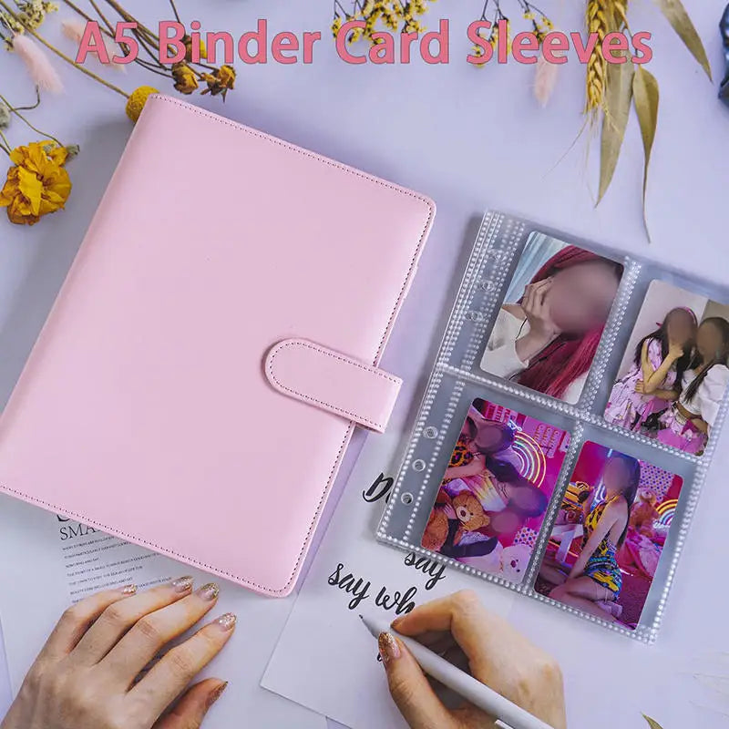 A5 Notebook Photocard Binder with 4 Pockets Sleeves, 6 Ring  PU Leather Binder Loose Leaf Personal Organizer Photo Binder Book