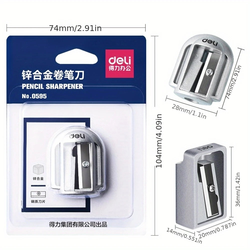 1/2Pcs Deli Zinc Alloy Pencil Sharpener Silver Metal Sharpener School Office Sharpener Stationery Supplies