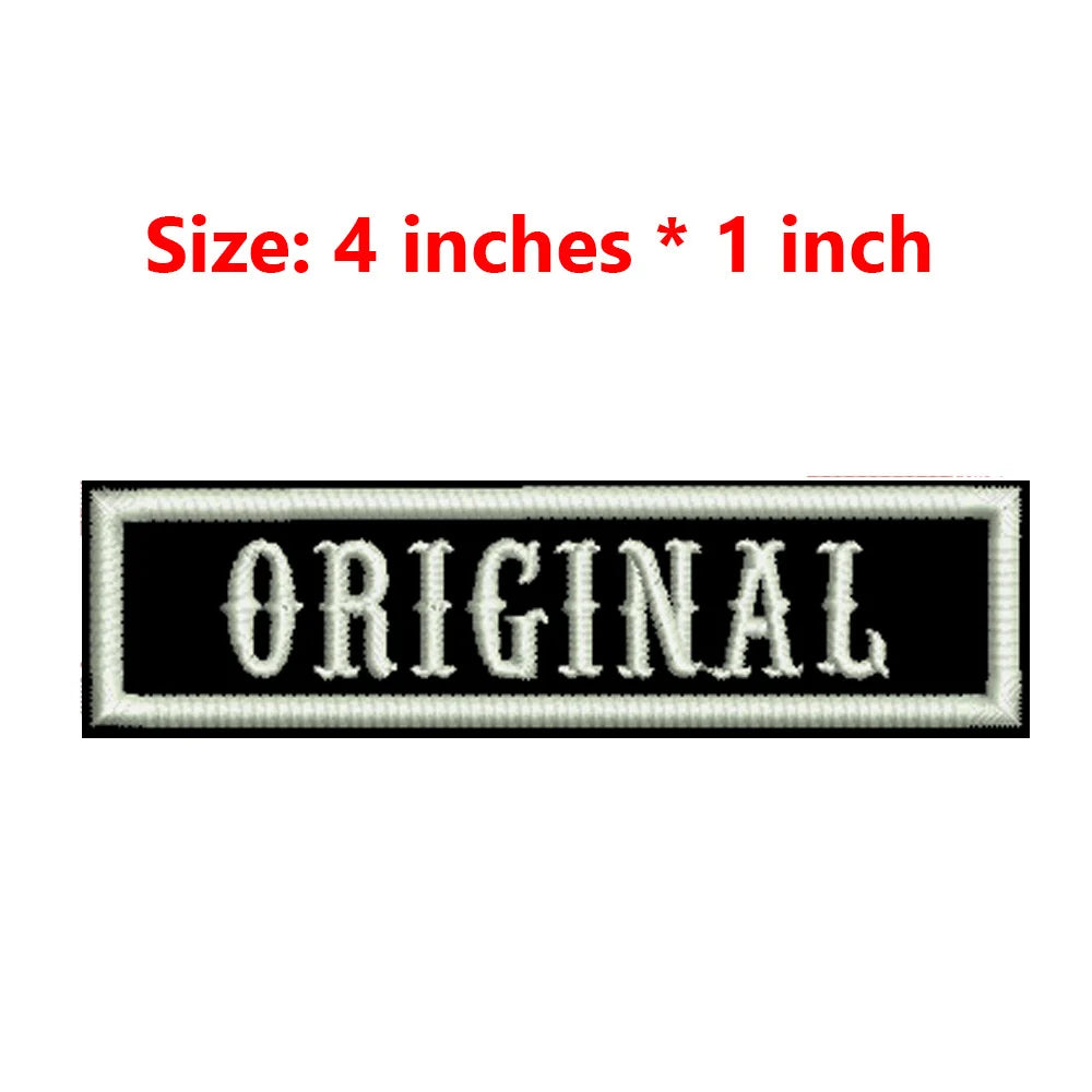 4 Inches Wide Iron On Embroidery White Texts And Border Name Tag PRESIDENT,ORIGINAL,SECRETARY,ROAD CAPTAIN,MEMBER,V. PRESIDENT