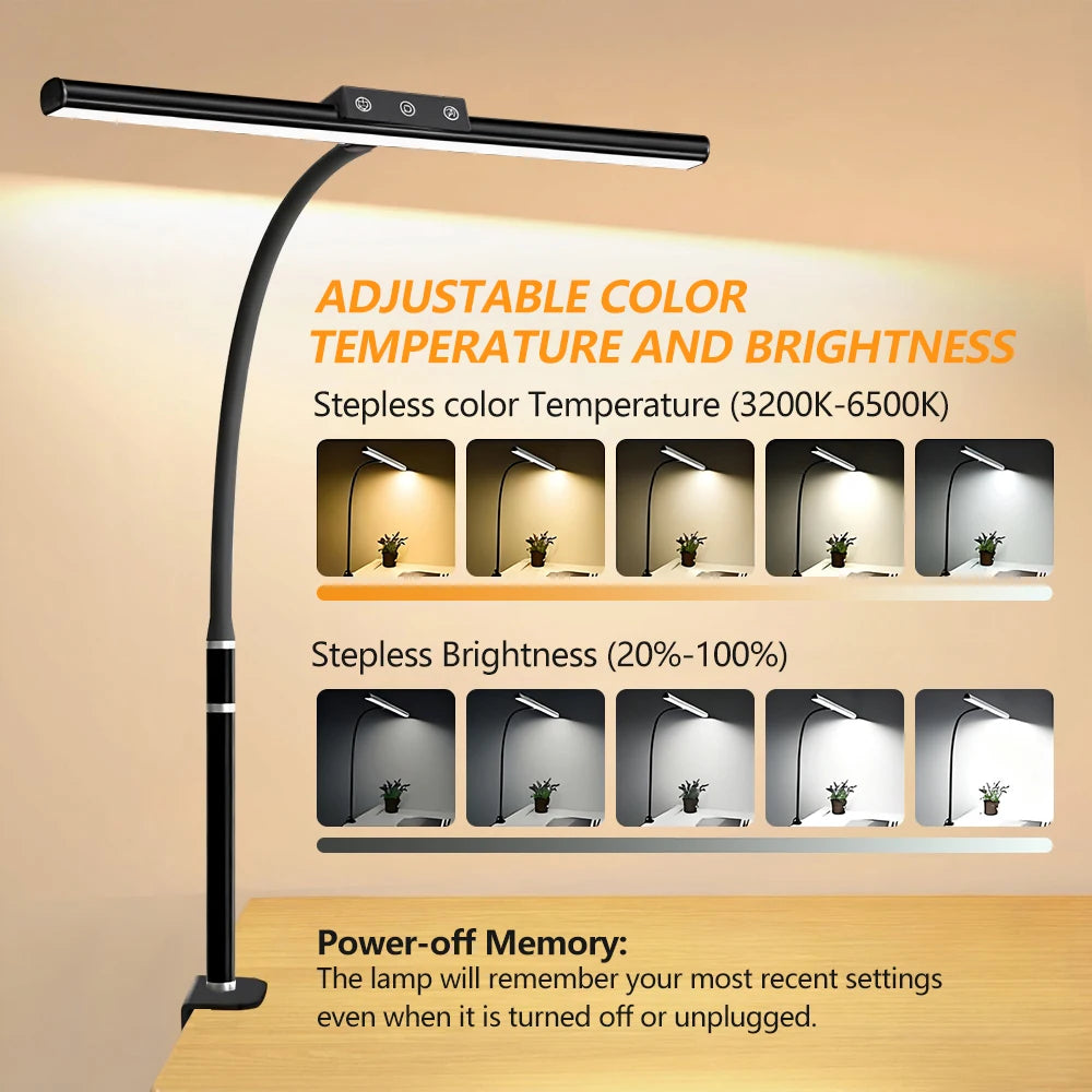 3/2/1-head Eye Caring Architect Lamp with Clamp Computer Monitor Flexible Gooseneck Colour-adjustable Table Lamp for Home Office
