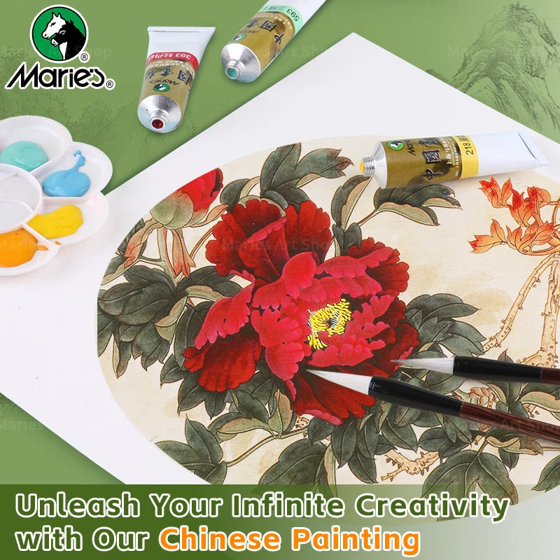 Marie's Chinese Painting Pigment Set,2pcs 20 Colors 32ml/1.13oz Tube,Watercolor Sumi Paint Kit for Drawing,Writing,Ink,Landscape