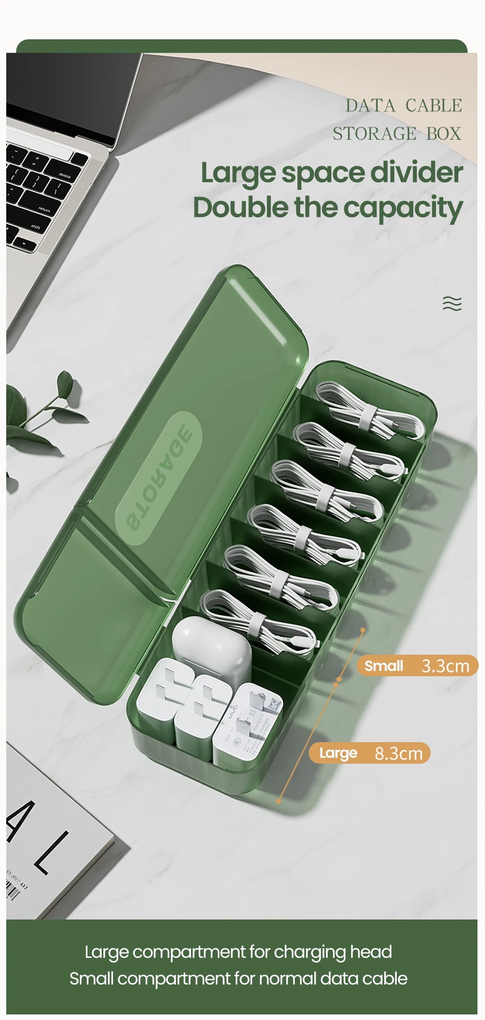 Cable Storage Box With 7 Compartments Organizer Charger Cord Storage Box Reusable Cable Storage Case Management for Home Travel