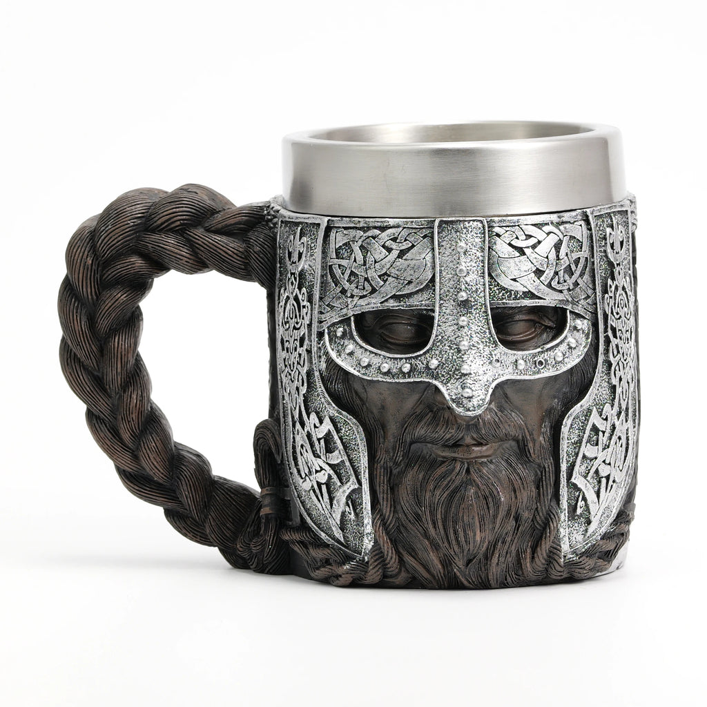 Valhalla Viking Stainless Steel Nordic Viking Barrel Dragon Boat Warrior Horn Skull Beer Mug Tankard Stein Cup 400 ML