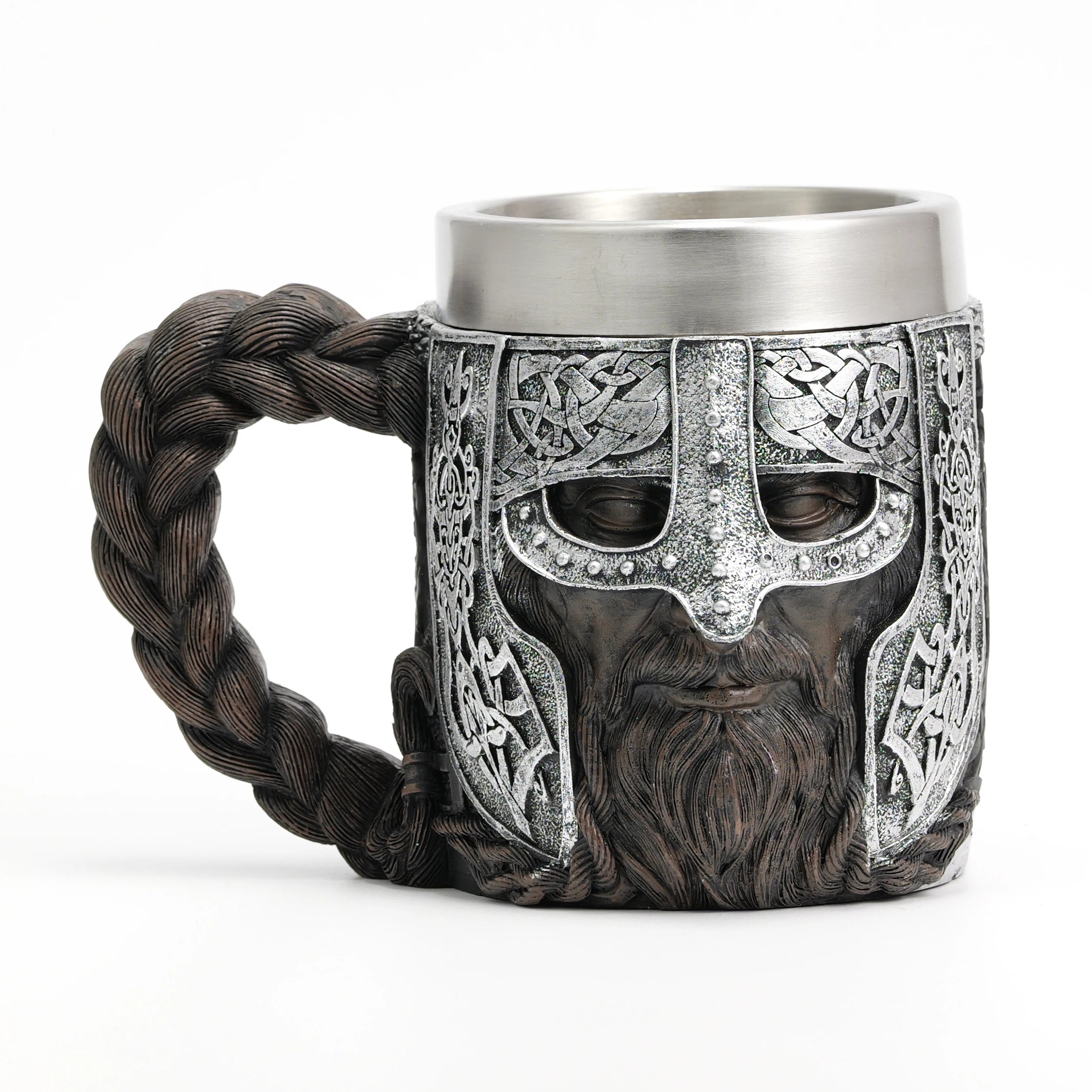 Valhalla Viking Stainless Steel Nordic Viking Barrel Dragon Boat Warrior Horn Skull Beer Mug Tankard Stein Cup 400 ML