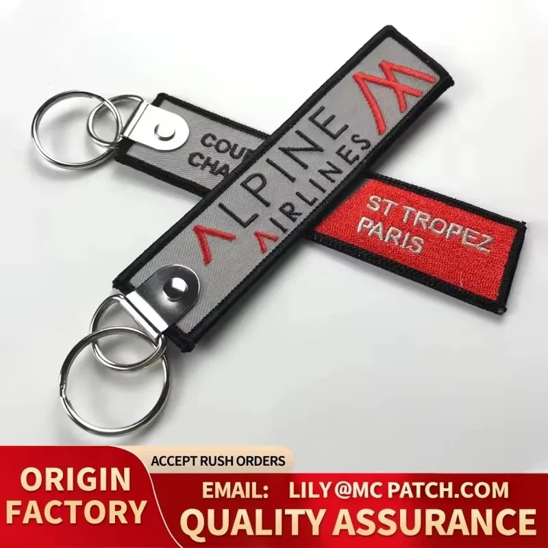 Custom Embroidery Keychains Double-sided Wholesale 50 PCS Printed Woven Logo to Customize Fabric Key Ring Tag for Bag Phone Car