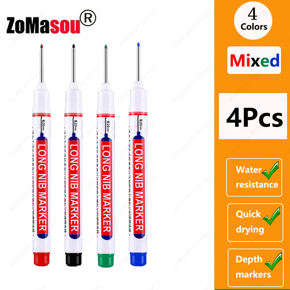 1-100Pcs 2cm Waterproof Long Head Markers Deep Hole Marker Pen for Metal Carpenter Red/Black/Blue/Green Ink Woodworking Tools