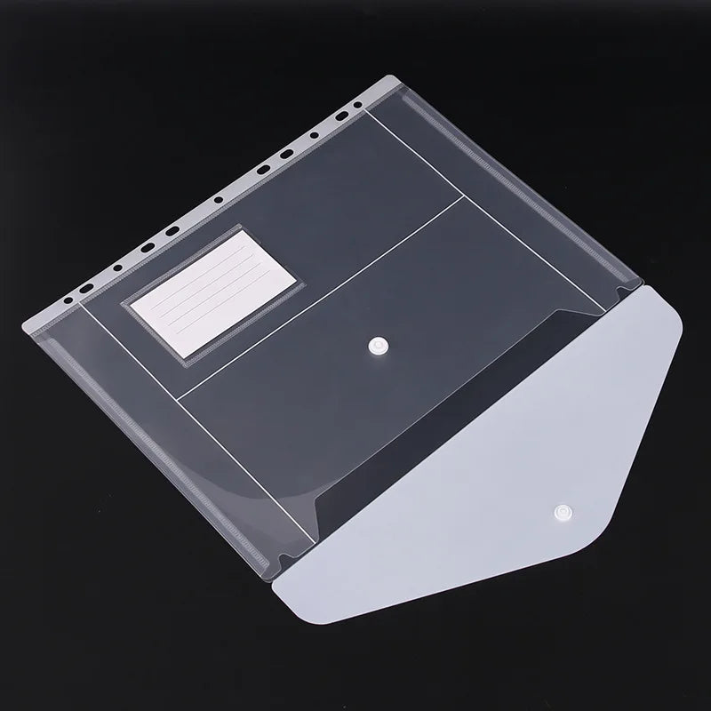 11-hole Loose-leaf File Bag, Transparent 3-hole Folder+6pcs Binder Pockets Document Pouch for Office and School Supply