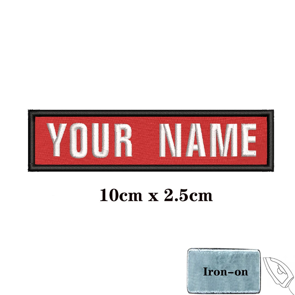 1PC Custom Personalized Name number Patch Stripes Badge tags chevrons Armband Iron On Or Hook Loop embroidered red