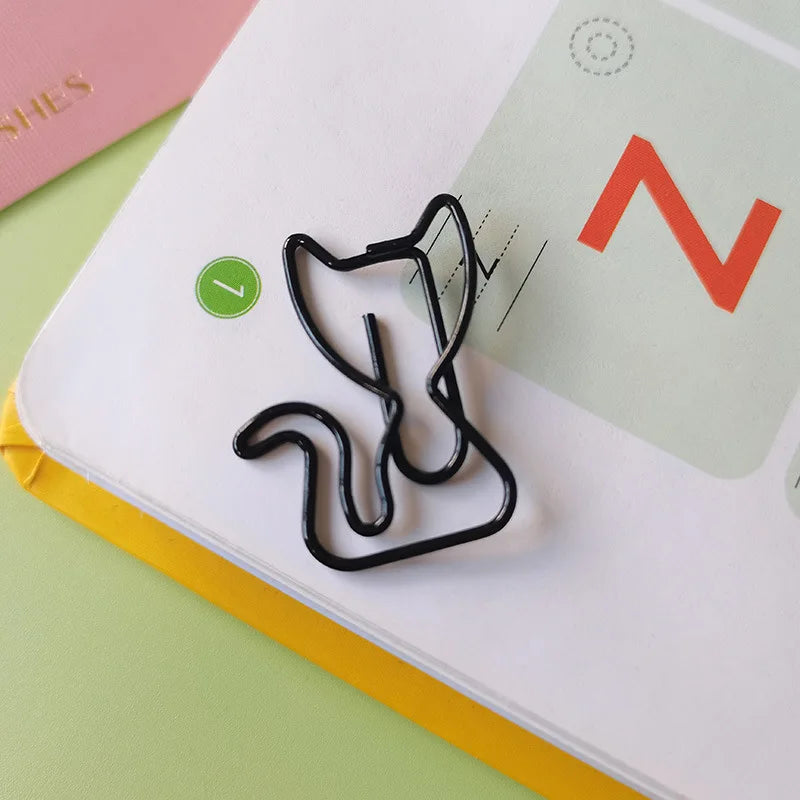 20/50pcs Cartoon Animal Paper Clip Cat Shaped Colorful Black Cat Paper Clips Metal Bookmark Cute Paper Planner Accessories
