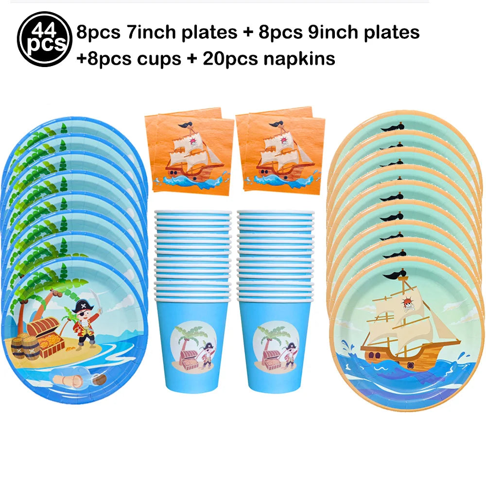 Pirate Party Paper Plate Cup Napkin Party Tableware Pirate Party Decor Pirate Ship Bone Dinnerware Supplies for Adult Kids Decor