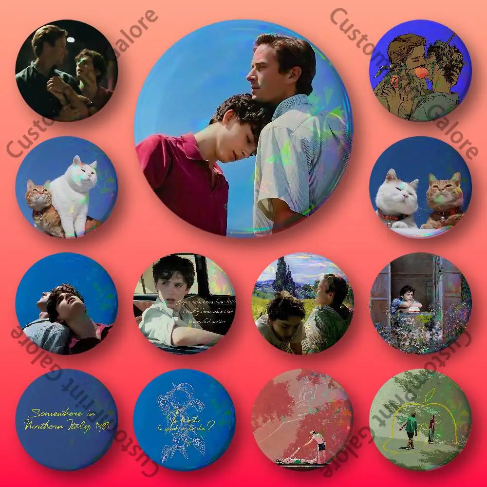 C-Call me by your name Customizable Badge Tinplate Brooch Laser Film Lapel Pin for Decoration Party Small Gifts