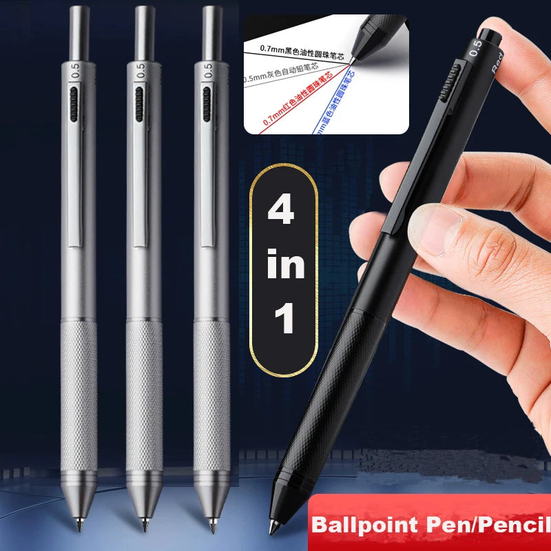Multifunctional 4-color-in-one gravity-sensing pen metal ballpoint pen/Mechanical Pencil,Black/Red/Blue Ink Oil Signing canetas