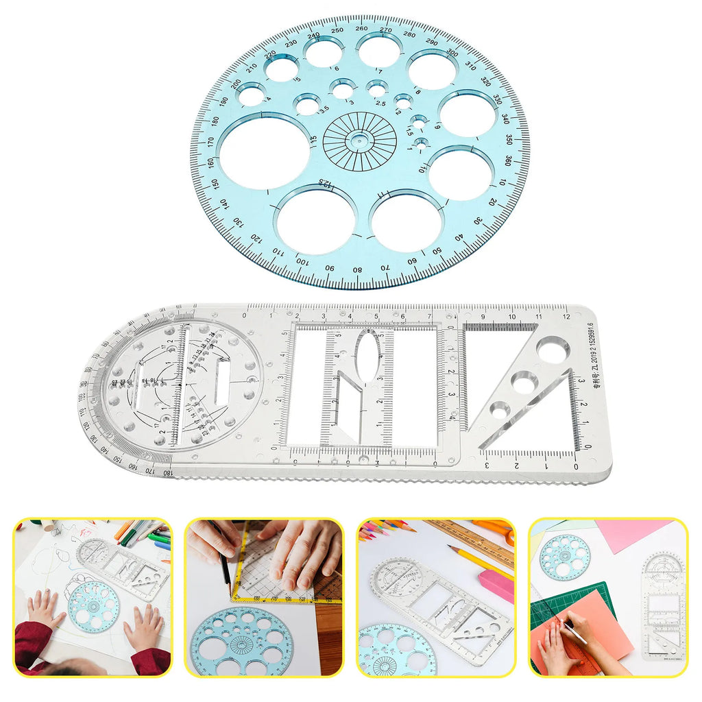 1Set Drawing Ruler Set Multifunctional Geometric Protractor Premium Plastic Measuring Tool for Students Home Office Accurate