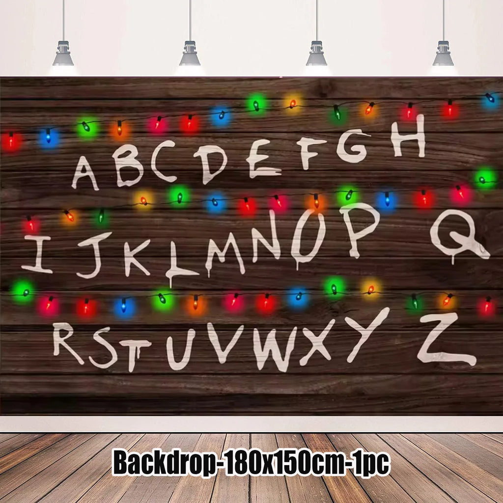 Stranger Theme Birthday Party Tableware Decoration American TV Paper Plate Napkin Banner Lights Alphabet Backdrops Kids Supplies