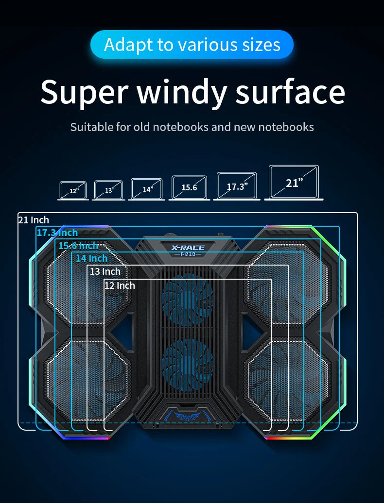 Jomaa RGB Gaming Laptop Stand Air Cooler Notebook Stand Holder with 6 fans Cooling Fan Base Suit for 12-17 inch Laptop
