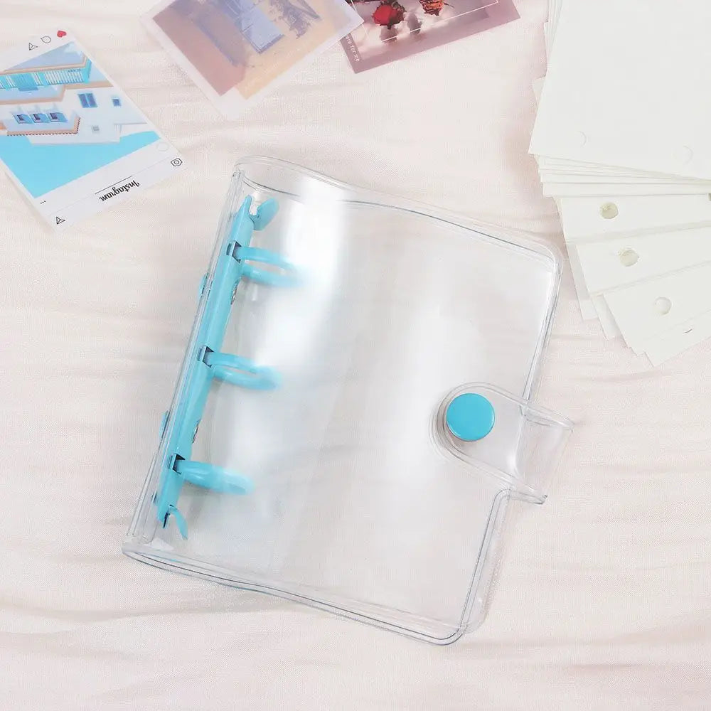Portable Mini Handbook Glitter Notebook Pages Transparent Binder Notebook Cover Card Organizer 3 Hole Binder Clip Photo album