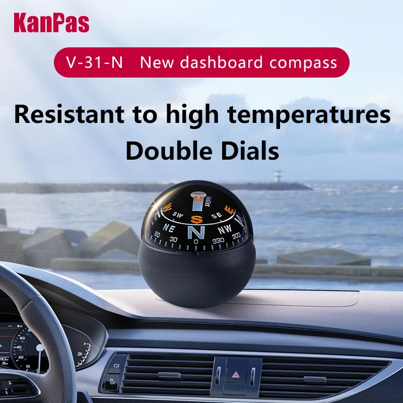 KANPAS Compass for Car/Small Dashboard Compass/Compass for Boat/No Leaking Compass/Double Dial/Luminous