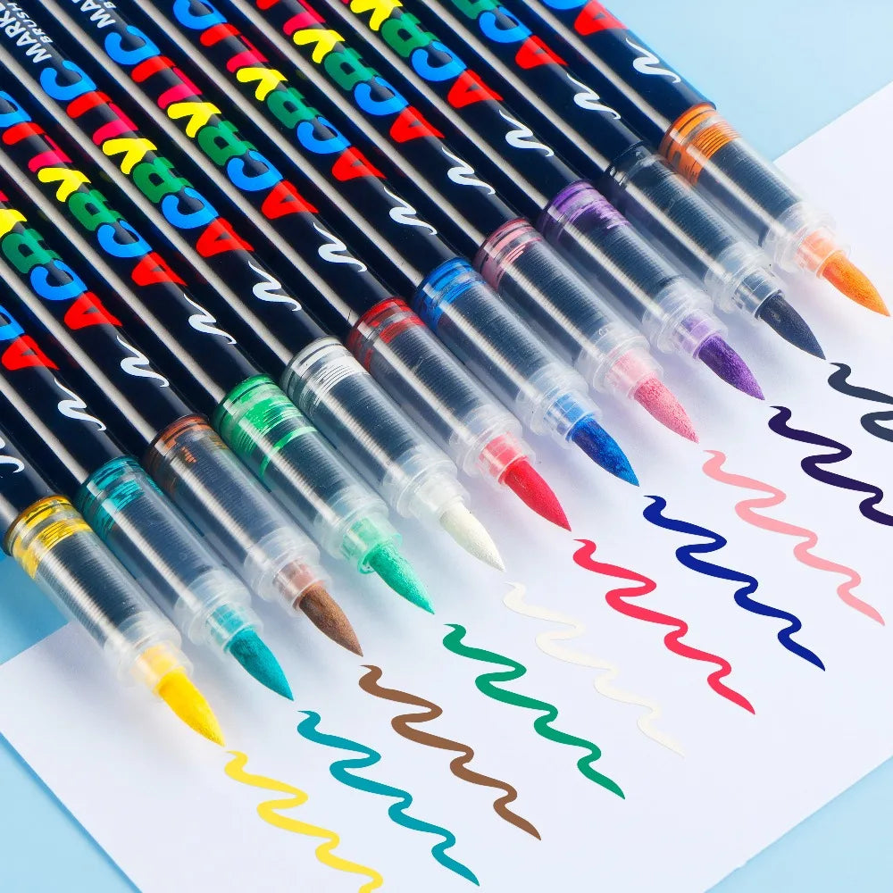 12/24/36/48Colors/set Acrylic Marker Pen Paint Brush Pen Painting Coloring Pen DIY Graffiti Art Making School and Office Supplie