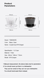 TIMEMORE B75 Basket Coffee Dripper Crystal Eye Pour Over Coffee Filter PCTG 1-2Cups Coffee Maker Flat Bottom Increase Uniformity