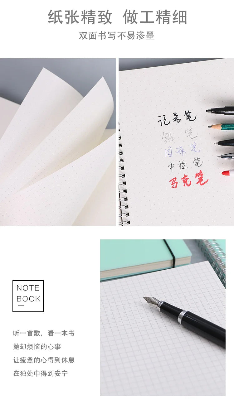 A6 A5 B5 A4 Green Spiral Book Coil Notebook To-Do Lined DOT Blank Grid Paper Journal Diary Sketchbook For School Stationery