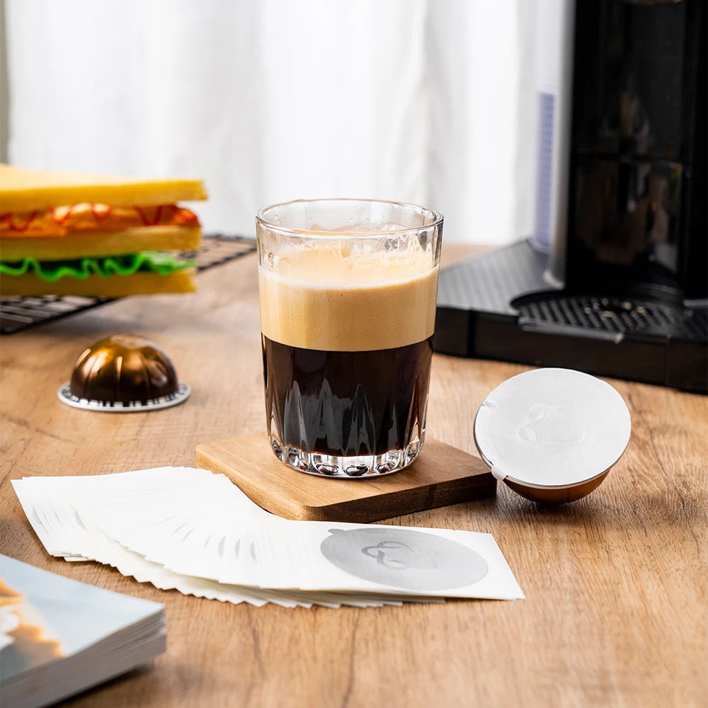 Icafilds Disposable Nespresso Vertuo Coffee Capsule Seal Aluminum Foils Cream Cafe Filter Lid Sticker For Nespresso Vertuo Plus