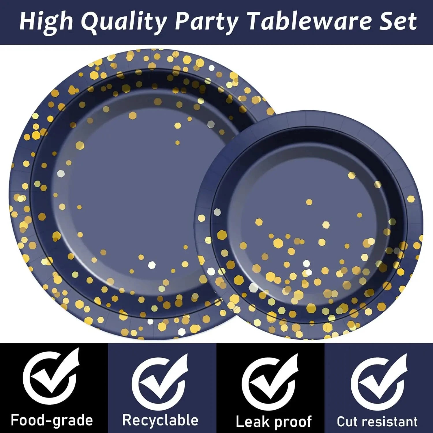 Blue Black Gold Party Decorations Blue and Gold Disposable Tableware Set Paper Plates Cups for Birthday Wedding Party Supplies