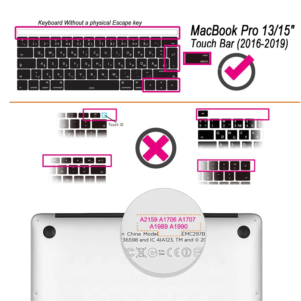 Keyboard Cover Skin for MacBook Pro with Touch Bar 13" and 15" ( Model Number A2159 A1706 A1707 A1989 A1990, 2016-20129 Release)