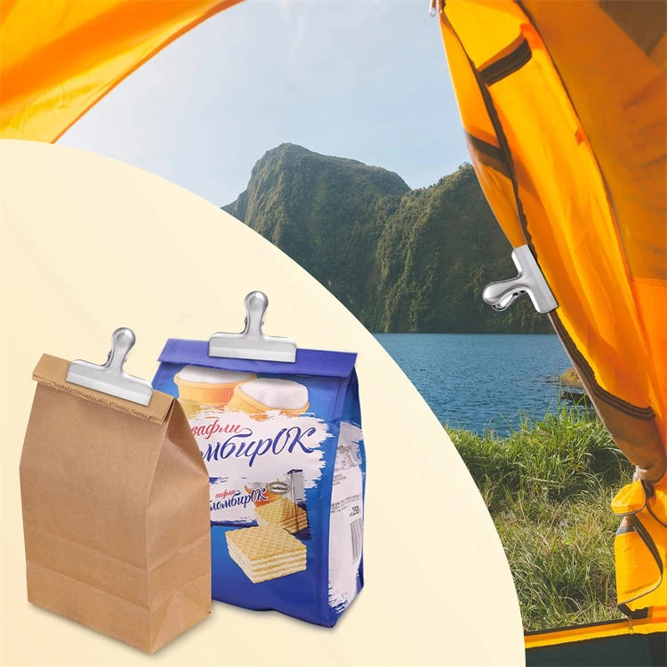 8Pcs Bag Clips 4 Size Stainless Steel Chip Bag Clips Heavy Duty Air Tight Seal Grip Coffee Food Bag Clamps Snack Clips