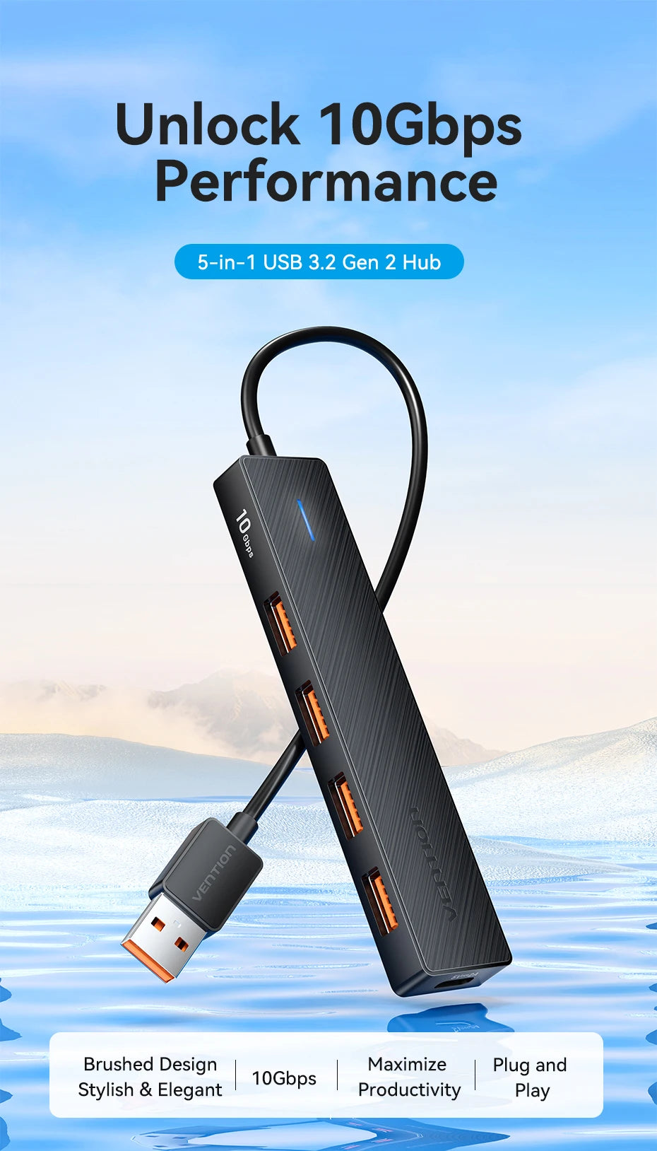 Vention Usb Hub 4 Port ABS Hub USB 3.2 10Gbps for Laptop Multi Splitter Adapter For Xiaomi Macbook PC Computer Accessories