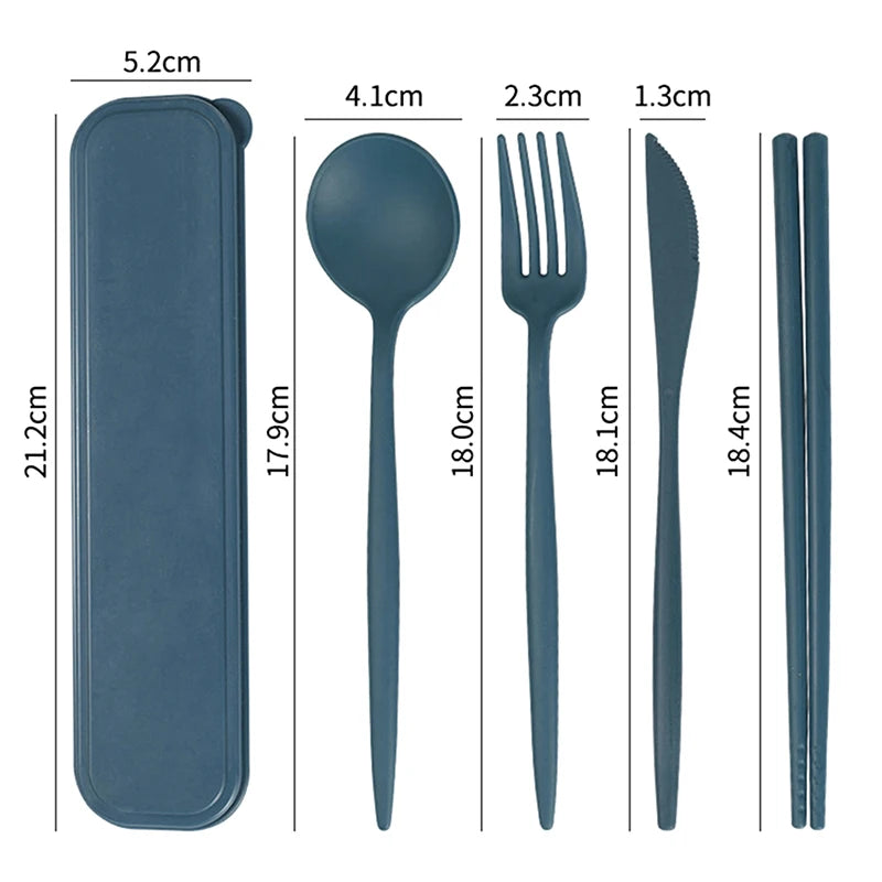 Eco-Friendly Wheat Straw Cutlery Reusable Chopstick Fork Knife Spoon Tableware Set 4Pcs/Set Portable Utensils With Box Healthy