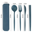 Eco-Friendly Wheat Straw Cutlery Reusable Chopstick Fork Knife Spoon Tableware Set 4Pcs/Set Portable Utensils With Box Healthy