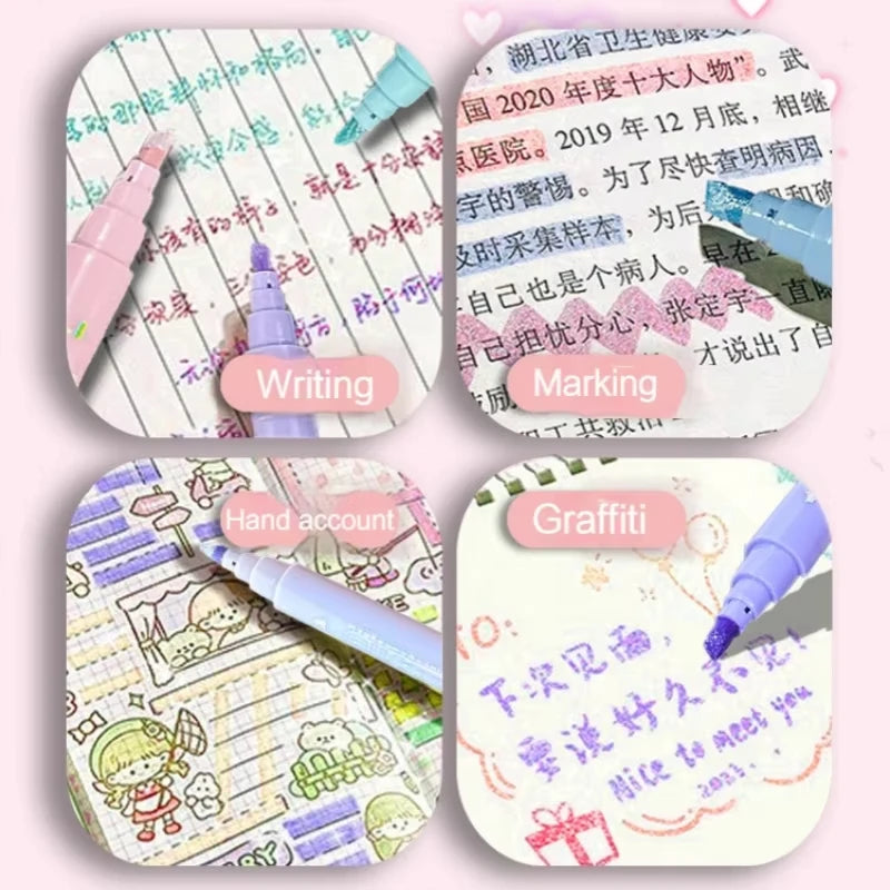4PCS Sparkling Pink Highlighter Star River Handwritten Pen with High Appearance Value Key Classroom Note Marking Colored Pen