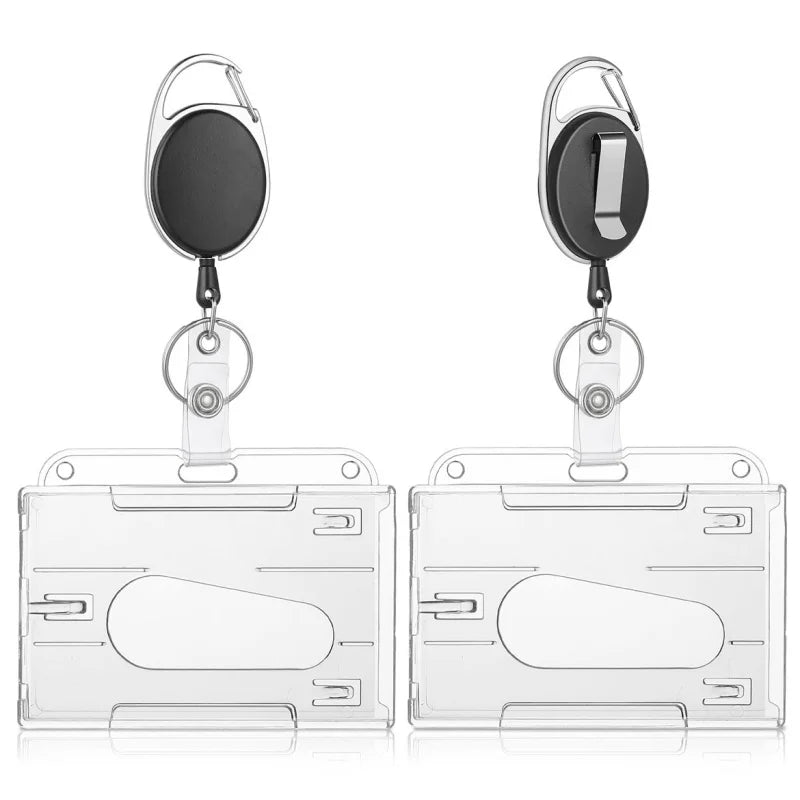 Transparent Double Cards Slots ID Tag Badge Holder with Badge Reel 2 Cards Storage Organizer Employee Pass Work Card Case Sleeve