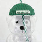 Starbucks Bearista Bear Clear Glass Tumbler 591ml 20oz Green Lid With Straw Cold Water Iced Coffee Home Café Gift