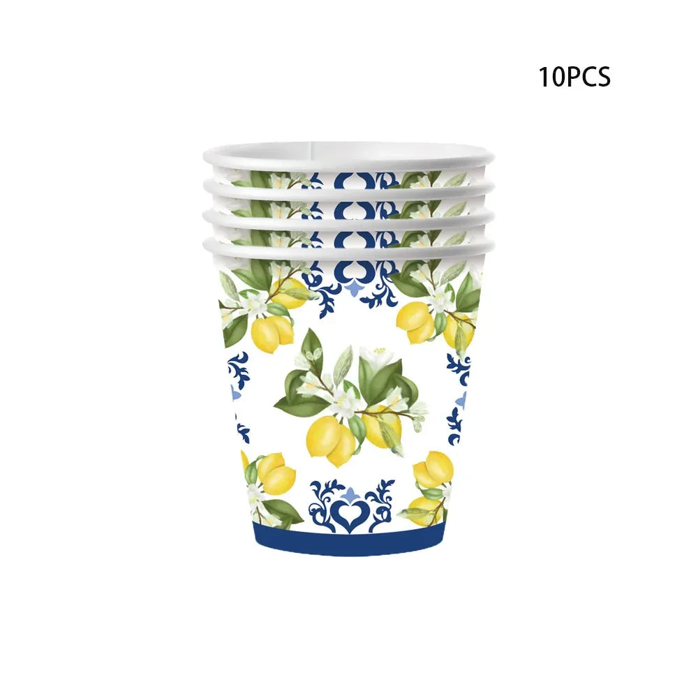 Lemon Birthday Decoration Sicilian Lemon Paper Plates Cups Napkins Tablecloth Banners Spiral Baptism Dolce Vita Party Supplies