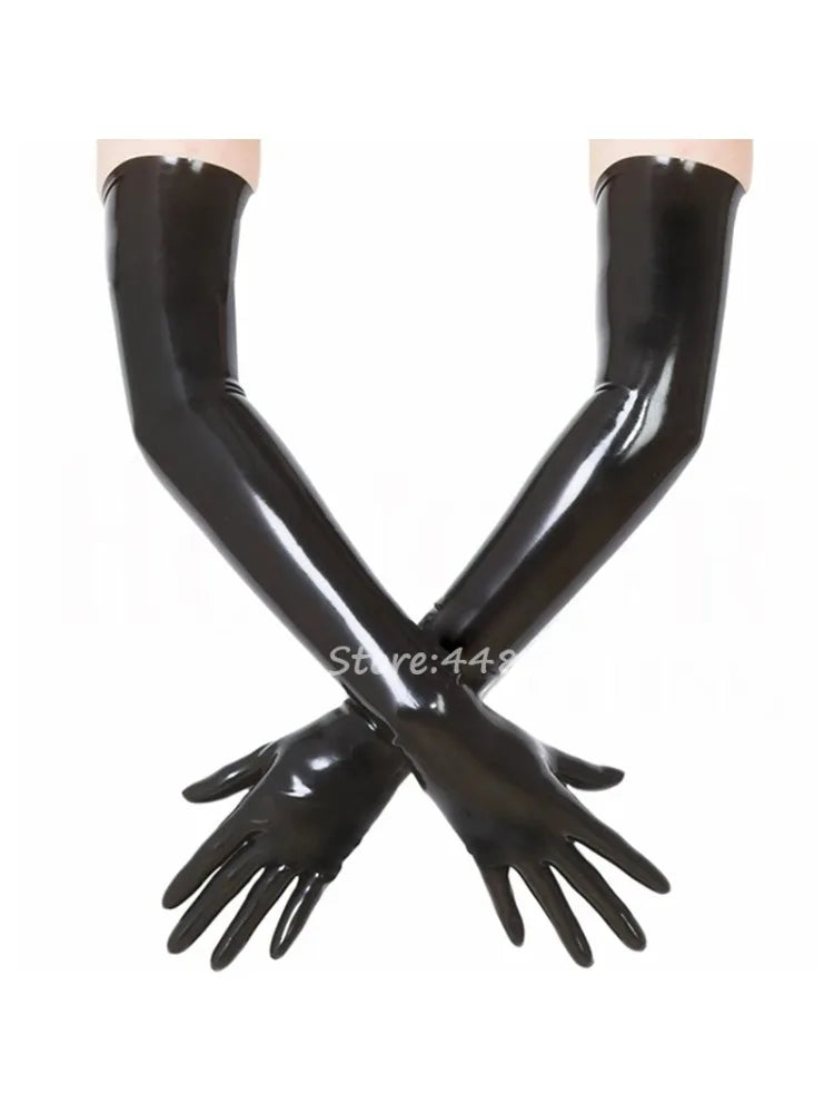 Unisex Latex Rubber Gloves Wrist Seamless Moulded Shoulder Length Latex Gloves Red Long Fetish Gloves for Men Women