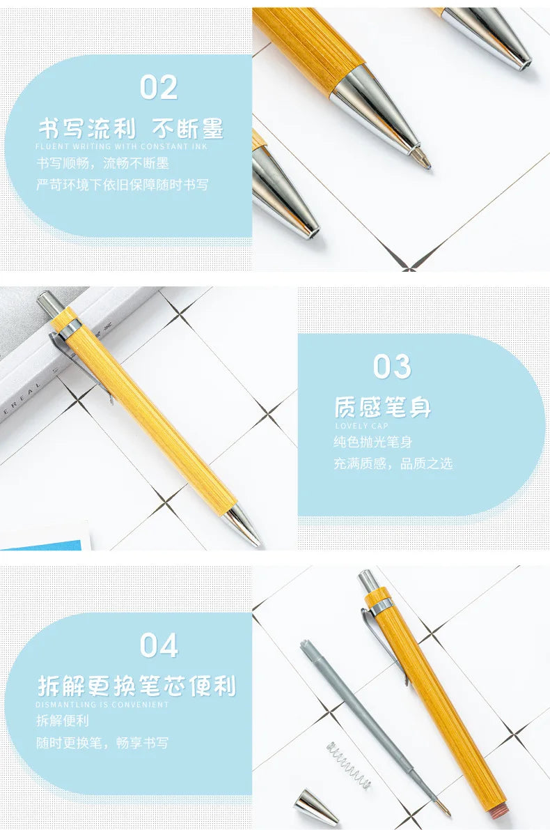30Pcs Bamboo Wood Ballpoint Pen 1.0mm Tip Office School Wrting Stationery Business Signature Ball Pens Bamboo Pen