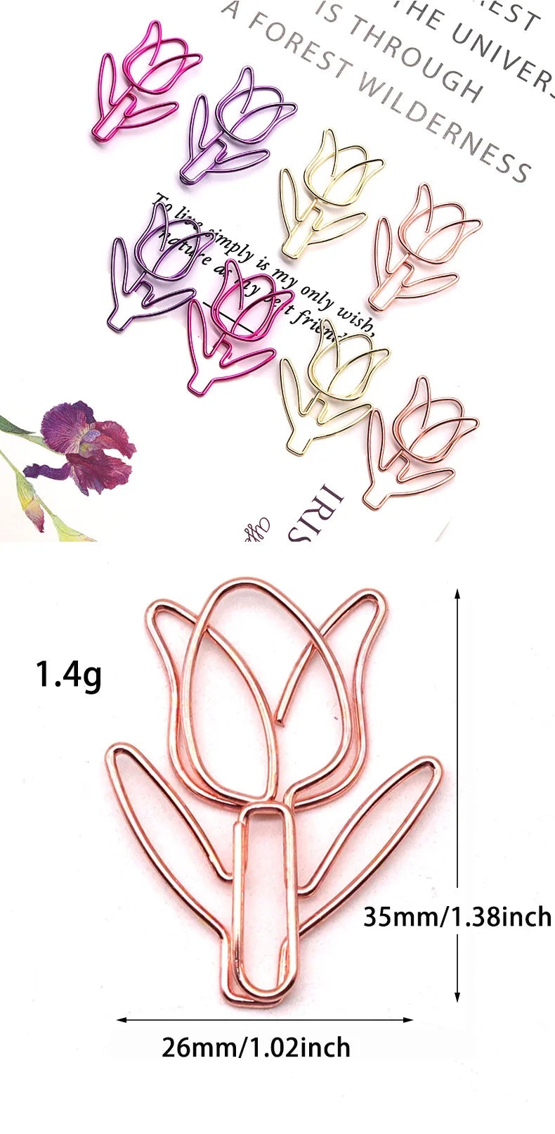 20/50PCS Tulip Paper Clips Kawaii Notebook Planner Bookmarks Korean Stationery Ticket Photo Clip Office Supplies Bookmark Folder