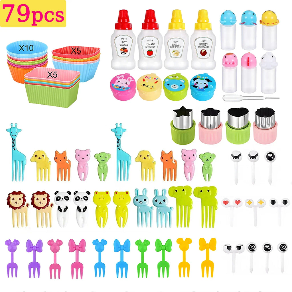 Mini fruit forks toothpicks skewer set for kids children plastic animal food picks for bento Lunch box decorating accessories
