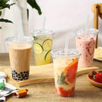 50PCS Clear Disposable Plastic Cups Flat Lids Drinking Cup for Party Wedding Ice Coffee Milkshakes Smoothies Cold Drinks