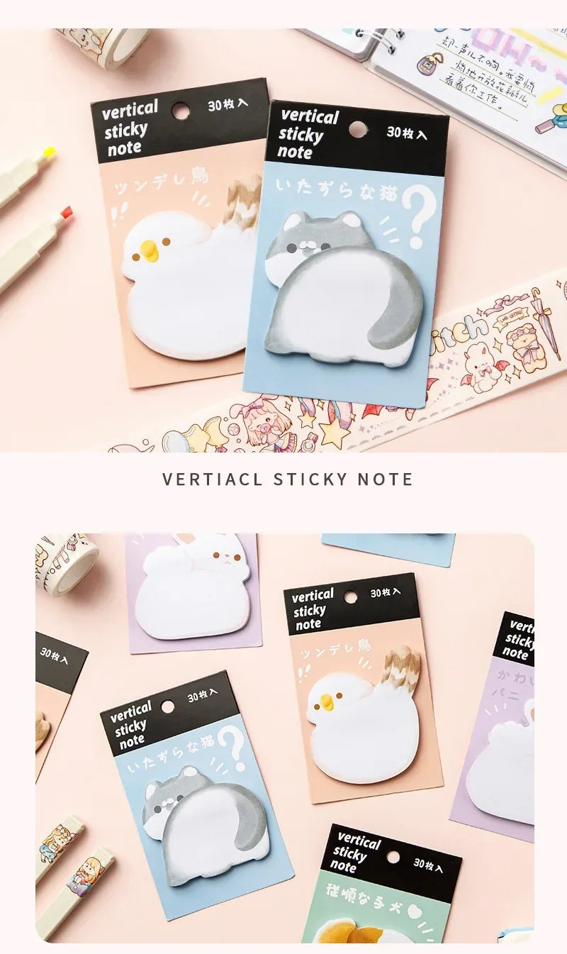 Cute Cartoon Animal Ass Sticky Notes 30Sheets Rabbit Dog Cat Bird Hip Memo Pad Notepads Thick Paper School Office Stationery