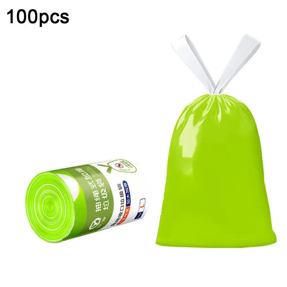 100PCS/Roll Drawstring Trash Bags Tear-Free,Leakproof,Heavy Duty,Strong Garbage Can Liners for Home Household Use