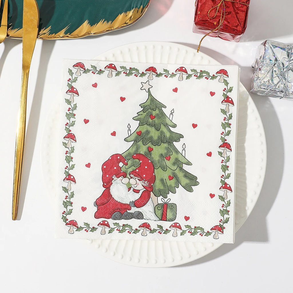 Christmas Party Napkins Disposable Dinner Serviettes Santa Claus Christmas Tree Gifts Flower Element Style Art Decoupage Napkins