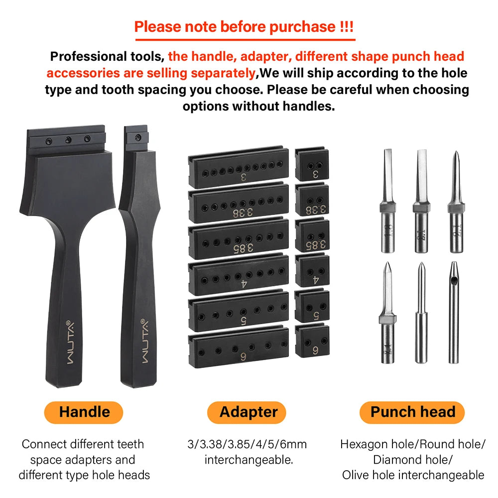 WUTA Multifunctional Leather Hole Punch Round Pricking Iron Stitching Punching Chisel Interchangeable Head Leather Craft Tools